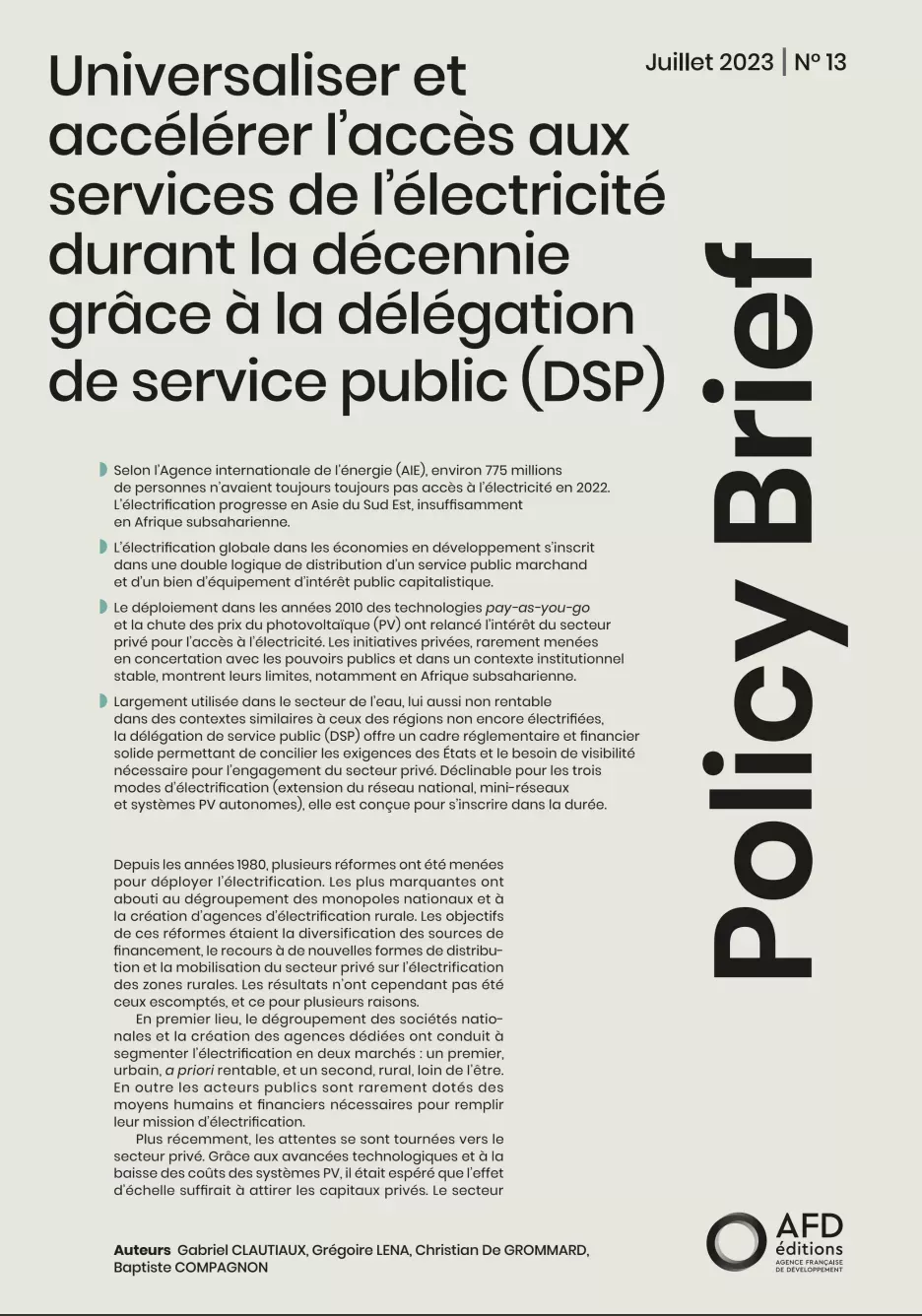 UNIVERSALISER ET ACCÉLÉRER L’ACCÈS AUX SERVICES DE L’ÉLECTRICITÉ DURANT LA DÉCENNIE GRÂCE À LA DÉLÉGATION DE SERVICE PUBLIC (DSP)