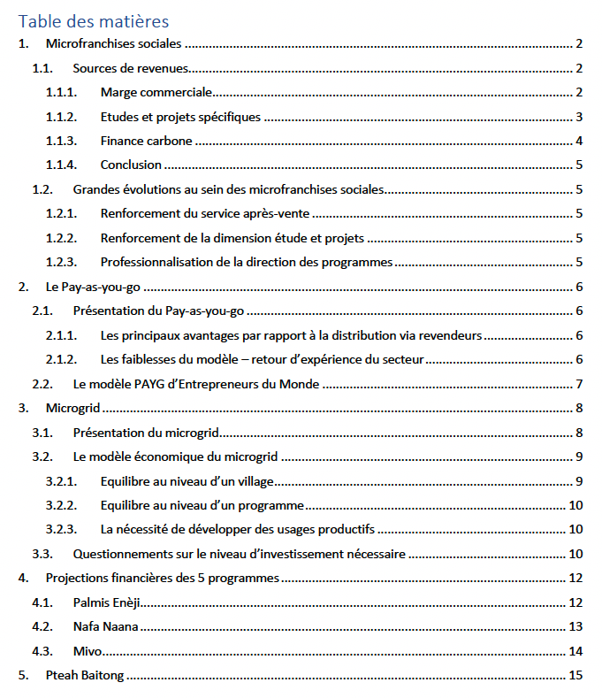 table des matières